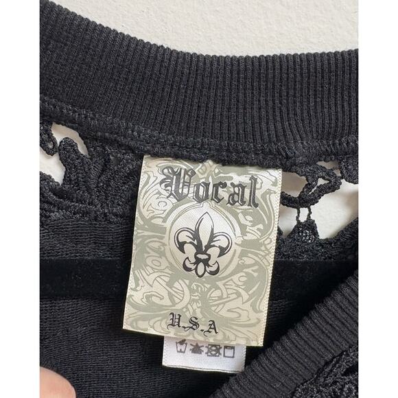 Vocal USA Women’s Small Black Lace Crochet Detail Long Sleeve Top Pullover - Picture 3 of 4